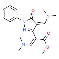 ChemSpider 2D Image | Methyl (2E)-3-(dimethylamino)-2-{(4Z)-4-[(dimethylamino)methylene]-5-oxo-1-phenyl-4,5-dihydro-1H-pyrazol-3-yl}acrylate | C18H22N4O3