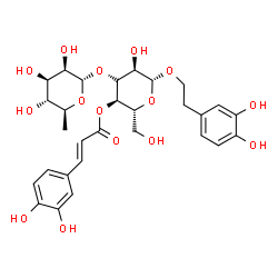 ChemSpider 2D Image | 2-(3,4-Dihydroxyphenyl)ethyl 3-O-(6-deoxy-alpha-L-mannopyranosyl)-4-O-[(2E)-3-(3,4-dihydroxyphenyl)-2-propenoyl]-beta-D-allopyranoside | C29H36O15