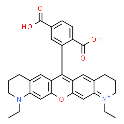 ChemSpider 2D Image | 6-(2,5-Dicarboxyphenyl)-1,11-diethyl-3,4,8,9,10,11-hexahydro-2H-pyrido[3',2':6,7]chromeno[3,2-g]quinolin-1-ium | C31H31N2O5