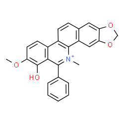 ChemSpider 2D Image | 1-Hydroxy-2-methoxy-12-methyl-13-phenyl[1,3]benzodioxolo[5,6-c]phenanthridin-12-ium | C26H20NO4