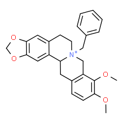 ChemSpider 2D Image | 7-Benzyl-9,10-dimethoxy-5,8,13,13a-tetrahydro-6H-[1,3]dioxolo[4,5-g]isoquinolino[3,2-a]isoquinolin-7-ium | C27H28NO4