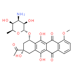 ChemSpider 2D Image | (1S,3S)-3-Acetyl-3,5,12-trihydroxy-10-methoxy-6,11-dioxo-1,2,3,4,6,11-hexahydro-1-tetracenyl 3-amino-3,6-dideoxy-alpha-L-talopyranoside | C27H29NO11