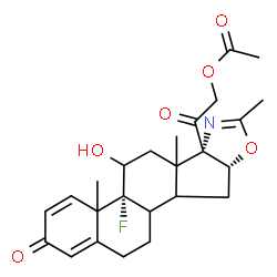 ChemSpider 2D Image | 2-[(4bR,6bS,9aR)-4b-Fluoro-5-hydroxy-4a,6a,8-trimethyl-2-oxo-2,4a,4b,5,6,6a,9a,10,10a,10b,11,12-dodecahydro-6bH-naphtho[2',1':4,5]indeno[1,2-d][1,3]oxazol-6b-yl]-2-oxoethyl acetate | C25H30FNO6