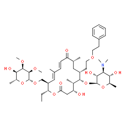 ChemSpider 2D Image | {(2R,3R,4E,6E,9R,11R,12S,13S,14R)-12-{[3,6-Dideoxy-3-(dimethylamino)-beta-D-glucopyranosyl]oxy}-2-ethyl-14-hydroxy-5,9,13-trimethyl-8,16-dioxo-11-[2-(2-phenylethoxy)ethyl]oxacyclohexadeca-4,6-dien-3-y
l}methyl 6-deoxy-2,3-di-O-methyl-beta-D-allopyranoside | C47H75NO14