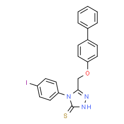 ChemSpider 2D Image | 5-[(4-Biphenylyloxy)methyl]-4-(4-iodophenyl)-2,4-dihydro-3H-1,2,4-triazole-3-thione | C21H16IN3OS