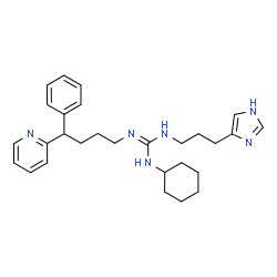ChemSpider 2D Image | 1-Cyclohexyl-2-[3-(1H-imidazol-4-yl)propyl]-3-[4-phenyl-4-(2-pyridinyl)butyl]guanidine | C28H38N6