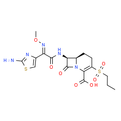 ChemSpider 2D Image | (6R,7S)-7-{[(2E)-2-(2-Amino-1,3-thiazol-4-yl)-2-(methoxyimino)acetyl]amino}-8-oxo-3-(propylsulfonyl)-1-azabicyclo[4.2.0]oct-2-ene-2-carboxylic acid | C17H21N5O7S2