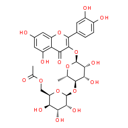 ChemSpider 2D Image | 2-(3,4-Dihydroxyphenyl)-5,7-dihydroxy-4-oxo-4H-chromen-3-yl 4-O-(6-O-acetyl-beta-D-gulopyranosyl)-6-deoxy-alpha-L-mannopyranoside | C29H32O17