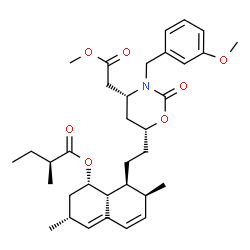 ChemSpider 2D Image | (1S,3R,7S,8S,8aR)-8-{2-[(4R,6R)-3-(3-Methoxybenzyl)-4-(2-methoxy-2-oxoethyl)-2-oxo-1,3-oxazinan-6-yl]ethyl}-3,7-dimethyl-1,2,3,7,8,8a-hexahydro-1-naphthalenyl (2S)-2-methylbutanoate | C34H47NO7