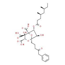 ChemSpider 2D Image | (1S,3S,4S,5R,6R,7R)-6-{[(4R,6S)-4,6-Dimethyloctanoyl]oxy}-4,7-dihydroxy-1-(4-oxo-5-phenylpentyl)-2,8-dioxabicyclo[3.2.1]octane-3,4,5-tricarboxylic acid | C30H40O13