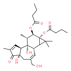 ChemSpider 2D Image | (1bS,4aS,7aS,7bS,8R,9R,9aS)-4a,7b-dihydroxy-3-(hydroxymethyl)-1,1,6,8-tetramethyl-5-oxo-1,1a,1b,4,4a,5,7a,7b,8,9-decahydro-9aH-cyclopropa[3,4]benzo[1,2-e]azulene-9,9a-diyl dibutanoate | C28H40O8