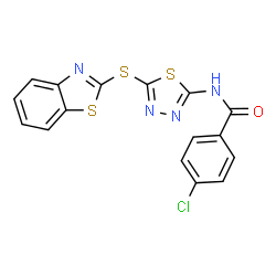 ChemSpider 2D Image | N-[5-(1,3-Benzothiazol-2-ylsulfanyl)-1,3,4-thiadiazol-2-yl]-4-chlorobenzamide | C16H9ClN4OS3