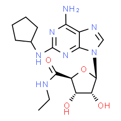 ChemSpider 2D Image | (2S,3S,4R,5R)-5-[6-Amino-2-(cyclopentylamino)-9H-purin-9-yl]-N-ethyl-3,4-dihydroxytetrahydro-2-furancarboxamide | C17H25N7O4