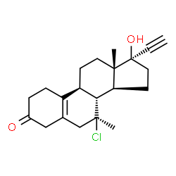 ChemSpider 2D Image | (7beta,17alpha)-7-Chloro-17-hydroxy-7-methyl-19-norpregn-5(10)-en-20-yn-3-one | C21H27ClO2