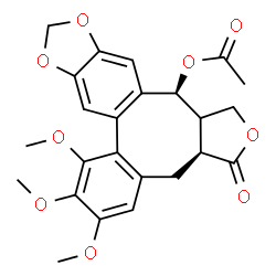 ChemSpider 2D Image | (3aS,14S)-6,7,8-Trimethoxy-3-oxo-1,3,3a,4,14,14a-hexahydrobenzo[3,4]furo[3',4':6,7]cycloocta[1,2-f][1,3]benzodioxol-14-yl acetate | C24H24O9