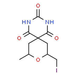 ChemSpider 2D Image | 8-(Iodomethyl)-10-methyl-9-oxa-2,4-diazaspiro[5.5]undecane-1,3,5-trione | C10H13IN2O4