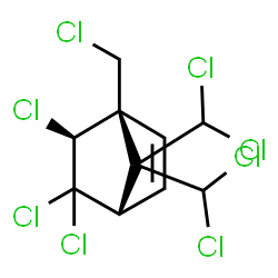 ChemSpider 2D Image | (1R,4S,6S)-5,5,6-Trichloro-1-(chloromethyl)-7,7-bis(dichloromethyl)bicyclo[2.2.1]hept-2-ene | C10H8Cl8