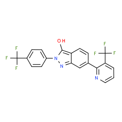 ChemSpider 2D Image | 2-[4-(Trifluoromethyl)phenyl]-6-[3-(trifluoromethyl)-2-pyridinyl]-2H-indazol-3-ol | C20H11F6N3O