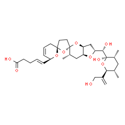 ChemSpider 2D Image | (4E)-5-[(2R,3aS,5S,5'S,6S,6''S,7aS)-2-{(S)-hydroxy[(2R,3R,5S,6S)-2-hydroxy-6-(3-hydroxyprop-1-en-2-yl)-3,5-dimethyltetrahydro-2H-pyran-2-yl]methyl}-6-methyl-2,3,3',3'',3a,4',6,6'',7,7a-decahydrodispiro[furo[3,2-b]pyran-5,2'-furan-5',2''-pyran]-6''-yl]pent-4-enoic acid | C31H46O10