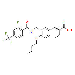 ChemSpider 2D Image | 2-[4-Butoxy-3-({[2-fluoro-4-(trifluoromethyl)benzoyl]amino}methyl)benzyl]butanoic acid | C24H27F4NO4