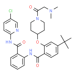 ChemSpider 2D Image | 4-tert-butyl-N-{2-[(5-chloropyridin-2-yl)carbamoyl]phenyl}-2-{[1-(N,N-dimethylglycyl)piperidin-4-yl]oxy}benzamide | C32H38ClN5O4