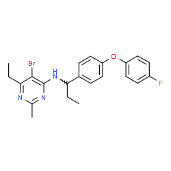 ChemSpider 2D Image | 5-Bromo-6-ethyl-N-{1-[4-(4-fluorophenoxy)phenyl]propyl}-2-methyl-4-pyrimidinamine | C22H23BrFN3O