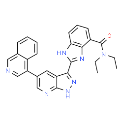 ChemSpider 2D Image | N,N-Diethyl-2-[5-(4-isoquinolinyl)-1H-pyrazolo[3,4-b]pyridin-3-yl]-1H-benzimidazole-4-carboxamide | C27H23N7O