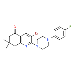 ChemSpider 2D Image | 3-Bromo-2-[4-(4-fluorophenyl)-1-piperazinyl]-7,7-dimethyl-7,8-dihydro-5(6H)-quinolinone | C21H23BrFN3O