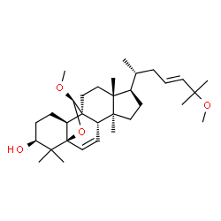 ChemSpider 2D Image | (1R,4S,5S,8R,9R,12S,13S,16S,19R)-19-Methoxy-8-[(2R,4E)-6-methoxy-6-methyl-4-hepten-2-yl]-5,9,17,17-tetramethyl-18-oxapentacyclo[10.5.2.0~1,13~.0~4,12~.0~5,9~]nonadec-2-en-16-ol | C32H52O4
