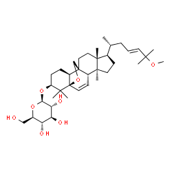 ChemSpider 2D Image | (1R,4S,5S,8R,9R,12S,13S,16S)-8-[(2R,4E)-6-Methoxy-6-methyl-4-hepten-2-yl]-5,9,17,17-tetramethyl-18-oxapentacyclo[10.5.2.0~1,13~.0~4,12~.0~5,9~]nonadec-2-en-16-yl beta-D-glucopyranoside | C37H60O8