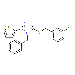 ChemSpider 2D Image | 4-Benzyl-3-[(3-chlorobenzyl)sulfanyl]-5-(2-thienyl)-4H-1,2,4-triazole | C20H16ClN3S2