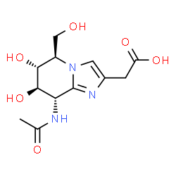 ChemSpider 2D Image | [(5R,6R,7R,8S)-8-Acetamido-6,7-dihydroxy-5-(hydroxymethyl)-5,6,7,8-tetrahydroimidazo[1,2-a]pyridin-2-yl]acetic acid | C12H17N3O6