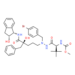 ChemSpider 2D Image | Methyl [(2S)-1-{2-[(4S)-4-benzyl-4-hydroxy-5-{[(1S,2R)-2-hydroxy-2,3-dihydro-1H-inden-1-yl]amino}-5-oxopentyl]-2-(4-bromobenzyl)hydrazino}-3,3-dimethyl-1-oxo-2-butanyl]carbamate | C36H45BrN4O6