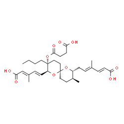 ChemSpider 2D Image | (2E,4E)-6-{(2R,3S,6S,8S,9R)-9-Butyl-8-[(1E,3E)-4-carboxy-3-methyl-1,3-butadien-1-yl]-9-[(3-carboxypropanoyl)oxy]-3-methyl-1,7-dioxaspiro[5.5]undec-2-yl}-4-methyl-2,4-hexadienoic acid | C31H44O10