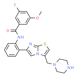 ChemSpider 2D Image | 3-fluoro-5-methoxy-N-[2-[3-(1-piperazinylmethyl)imidazo[2,1-b]thiazol-6-yl]phenyl]Benzamide | C24H24FN5O2S