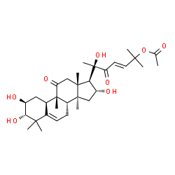 ChemSpider 2D Image | [(E,5R)-5-hydroxy-1,1-dimethyl-4-oxo-5-[(2S,3S,8S,9R,10R,13R,14S,16R,17R)-2,3,16-trihydroxy-4,4,9,13,14-pentamethyl-11-oxo-1,2,3,7,8,10,12,15,16,17-decahydrocyclopenta[a]phenanthren-17-yl]hex-2-enyl] acetate | C32H48O8