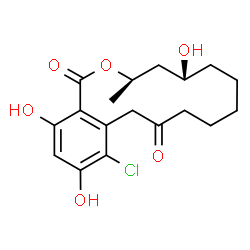 ChemSpider 2D Image | (9R,11R)-18-chloro-9,15,17-trihydroxy-11-methyl-12-oxabicyclo[12.4.0]octadeca-1(14),15,17-triene-3,13-dione | C18H23ClO6