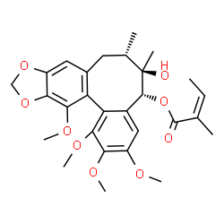 ChemSpider 2D Image | (5R,6R,7S)-6-Hydroxy-1,2,3,13-tetramethoxy-6,7-dimethyl-5,6,7,8-tetrahydrobenzo[3',4']cycloocta[1',2':4,5]benzo[1,2-d][1,3]dioxol-5-yl (2Z)-2-methyl-2-butenoate | C28H34O9