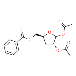 ChemSpider 2D Image | 1,2-Di-O-acetyl-5-O-benzoyl-3-deoxy-D-erythro-pentofuranose | C16H18O7