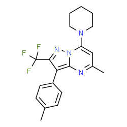 ChemSpider 2D Image | 5-Methyl-3-(4-methylphenyl)-7-(1-piperidinyl)-2-(trifluoromethyl)pyrazolo[1,5-a]pyrimidine | C20H21F3N4