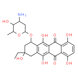 ChemSpider 2D Image | 3-Ethyl-3,5,7,10,12-pentahydroxy-6,11-dioxo-1,2,3,4,6,11-hexahydro-1-tetracenyl 3-amino-2,3,6-trideoxyhexopyranoside | C26H29NO10