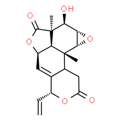 ChemSpider 2D Image | (1aS,2R,2aR,4aR,4bR,6R,9bR,9cR)-2-Hydroxy-2a,9b-dimethyl-6-vinyl-1a,2,2a,4a,4b,6,9,9a,9b,9c-decahydro-3H,8H-oxireno[5,6][2]benzofuro[7,1-fg]isochromene-3,8-dione | C18H20O6