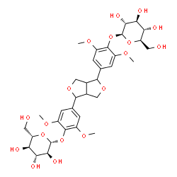 ChemSpider 2D Image | 4-{4-[4-(beta-L-Glucopyranosyloxy)-3,5-dimethoxyphenyl]tetrahydro-1H,3H-furo[3,4-c]furan-1-yl}-2,6-dimethoxyphenyl beta-D-glucopyranoside | C34H46O18