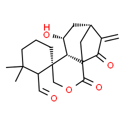 ChemSpider 2D Image | (1R,6'S,7'R,9'R)-7'-Hydroxy-3,3-dimethyl-10'-methylene-2',11'-dioxo-3'-oxaspiro[cyclohexane-1,5'-tricyclo[7.2.1.0~1,6~]dodecane]-2-carbaldehyde | C20H26O5
