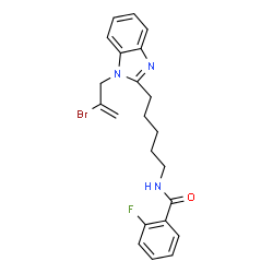 ChemSpider 2D Image | N-{5-[1-(2-Bromo-2-propen-1-yl)-1H-benzimidazol-2-yl]pentyl}-2-fluorobenzamide | C22H23BrFN3O