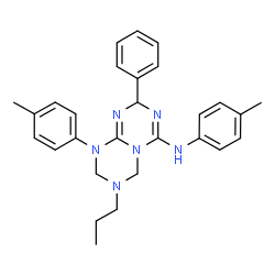 ChemSpider 2D Image | N,9-Bis(4-methylphenyl)-2-phenyl-7-propyl-6,7,8,9-tetrahydro-2H-[1,3,5]triazino[1,2-a][1,3,5]triazin-4-amine | C28H32N6