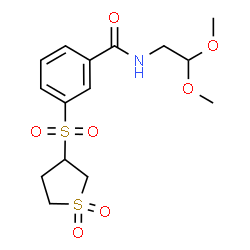 ChemSpider 2D Image | N-(2,2-Dimethoxyethyl)-3-[(1,1-dioxidotetrahydro-3-thiophenyl)sulfonyl]benzamide | C15H21NO7S2