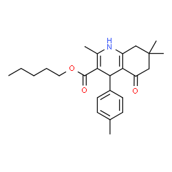 ChemSpider 2D Image | Pentyl 2,7,7-trimethyl-4-(4-methylphenyl)-5-oxo-1,4,5,6,7,8-hexahydro-3-quinolinecarboxylate | C25H33NO3