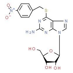 ChemSpider 2D Image | 6-[(4-Nitrobenzyl)sulfanyl]-9-(beta-D-ribofuranosyl)-9H-purin-2-amine | C17H18N6O6S