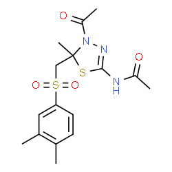 ChemSpider 2D Image | N-(4-Acetyl-5-{[(3,4-dimethylphenyl)sulfonyl]methyl}-5-methyl-4,5-dihydro-1,3,4-thiadiazol-2-yl)acetamide | C16H21N3O4S2